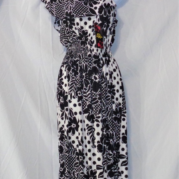 BEACH FASHION HAWAIIAN BLACK  FLORAL PRINT FULL LENGTH SUNDRESS L - Picture 4 of 6